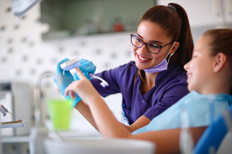 Dentist Showing A Teeth Model To A Patient