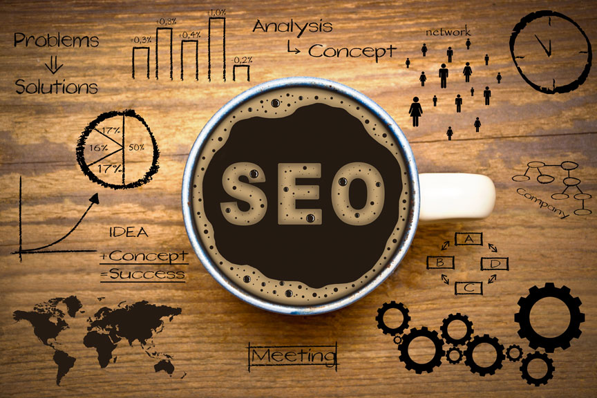 Coffee Cup With SEO Written In The Foam