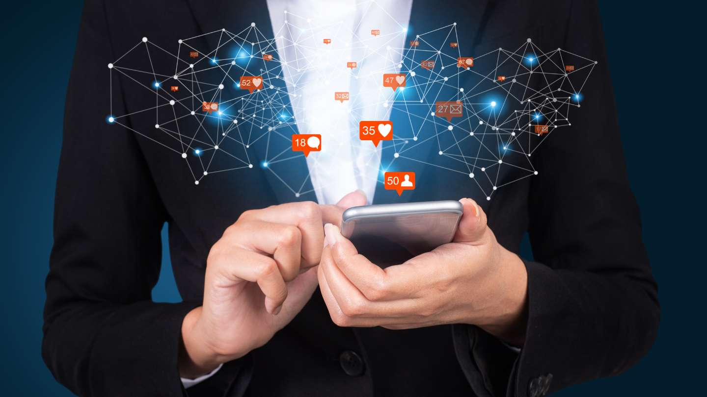 Hands Holding A Smartphone With Digital Streams